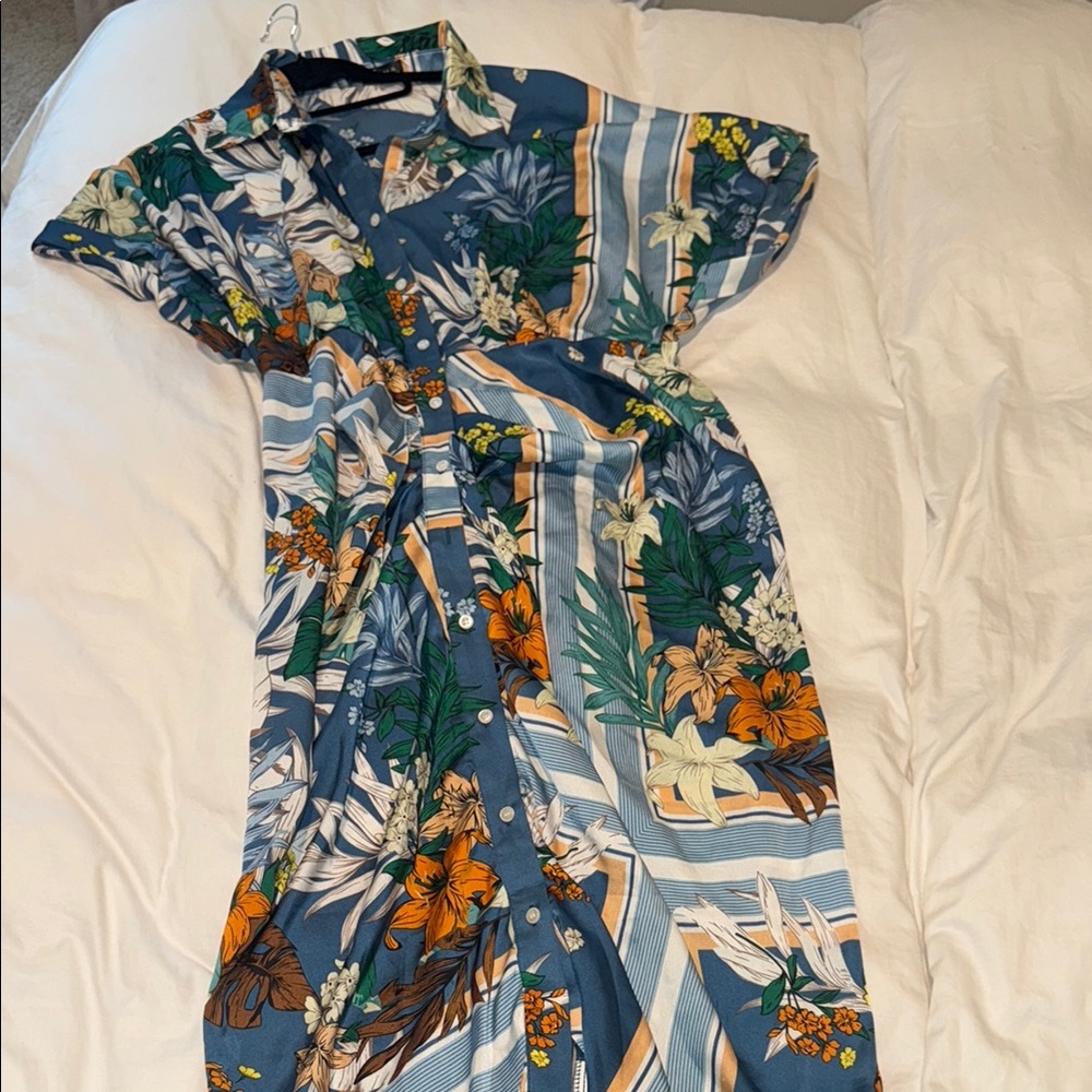 SHEIN Floral Print Maxi Dress - Blue, Orange, Green